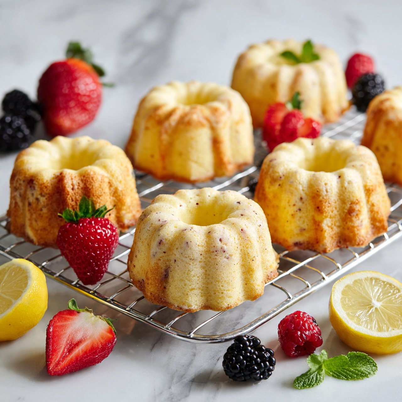 Mini Lemon Poppy Seed Bundt Cakes with Fresh Berries Recipe - Recipe Image