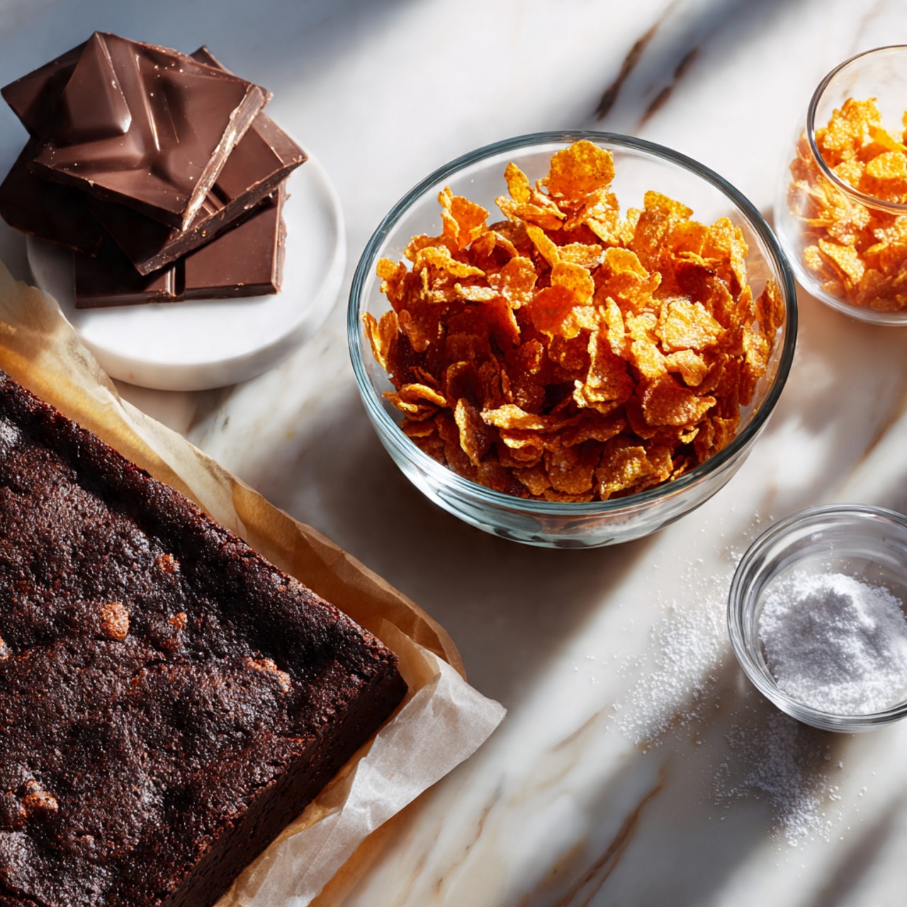 The image shows a small food item shaped like a pine cone, placed on a light wooden board with a white marbled background. The item has several layers of golden-brown, crispy textured flakes arranged around a dark cone in the middle, which looks dense and slightly cracked. The flakes give the appearance of pine cone scales, radiating outwards in rows from the center cone to the base. Sprigs of green rosemary are placed to the right side of the board, adding a fresh touch to the scene. photo taken with an iphone --ar 4:5 --v 7
