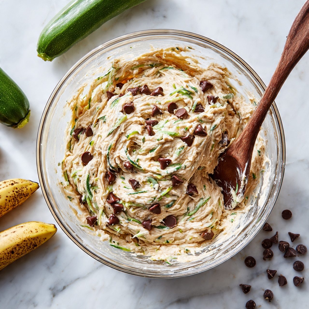 The image shows three chunky cookies on a white plate, with one cookie in the front that has a bite taken out, revealing a soft, textured inside with green specks and dark chocolate chips scattered throughout. The cookies have a golden-brown color with visible oats and are topped with chocolate chips and a sprinkle of coarse sea salt. Extra chocolate chips are placed casually on the plate around the cookies. The background is a white marbled surface with a blurred white plate holding more cookies. Photo taken with an iphone --ar 4:5 --v 7