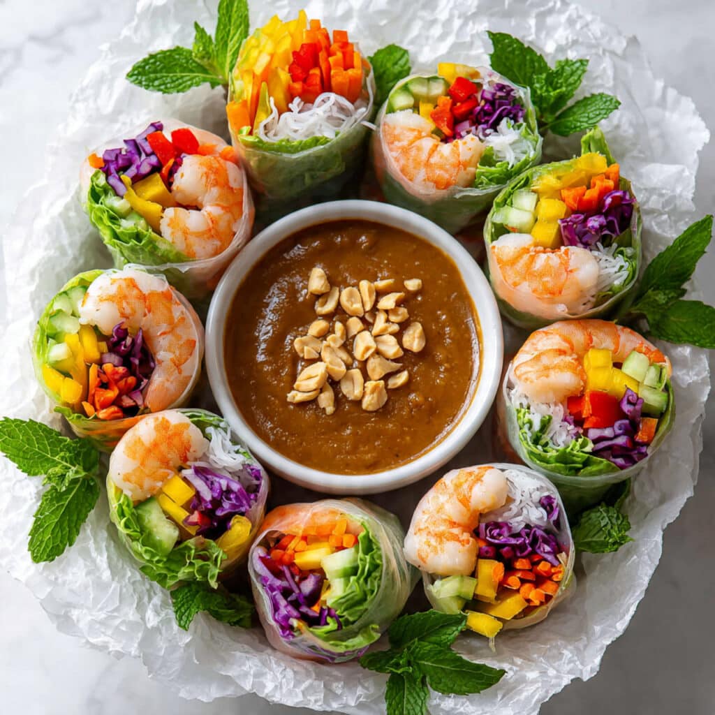 Shrimp Rice Paper Spring Rolls with Peanut Sauce Recipe