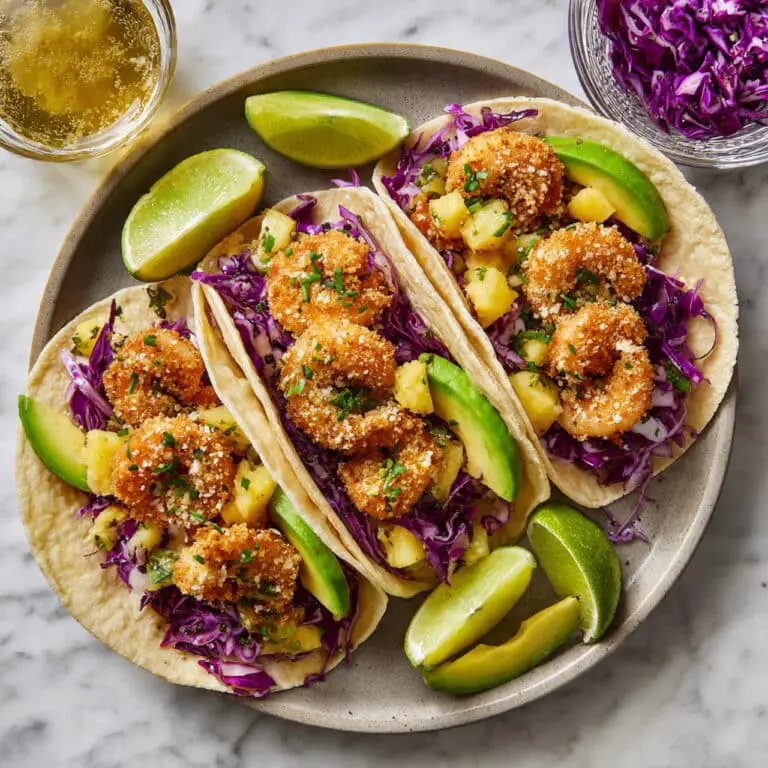 Coconut Shrimp Tacos with Pineapple Salsa and Shredded Cabbage Recipe