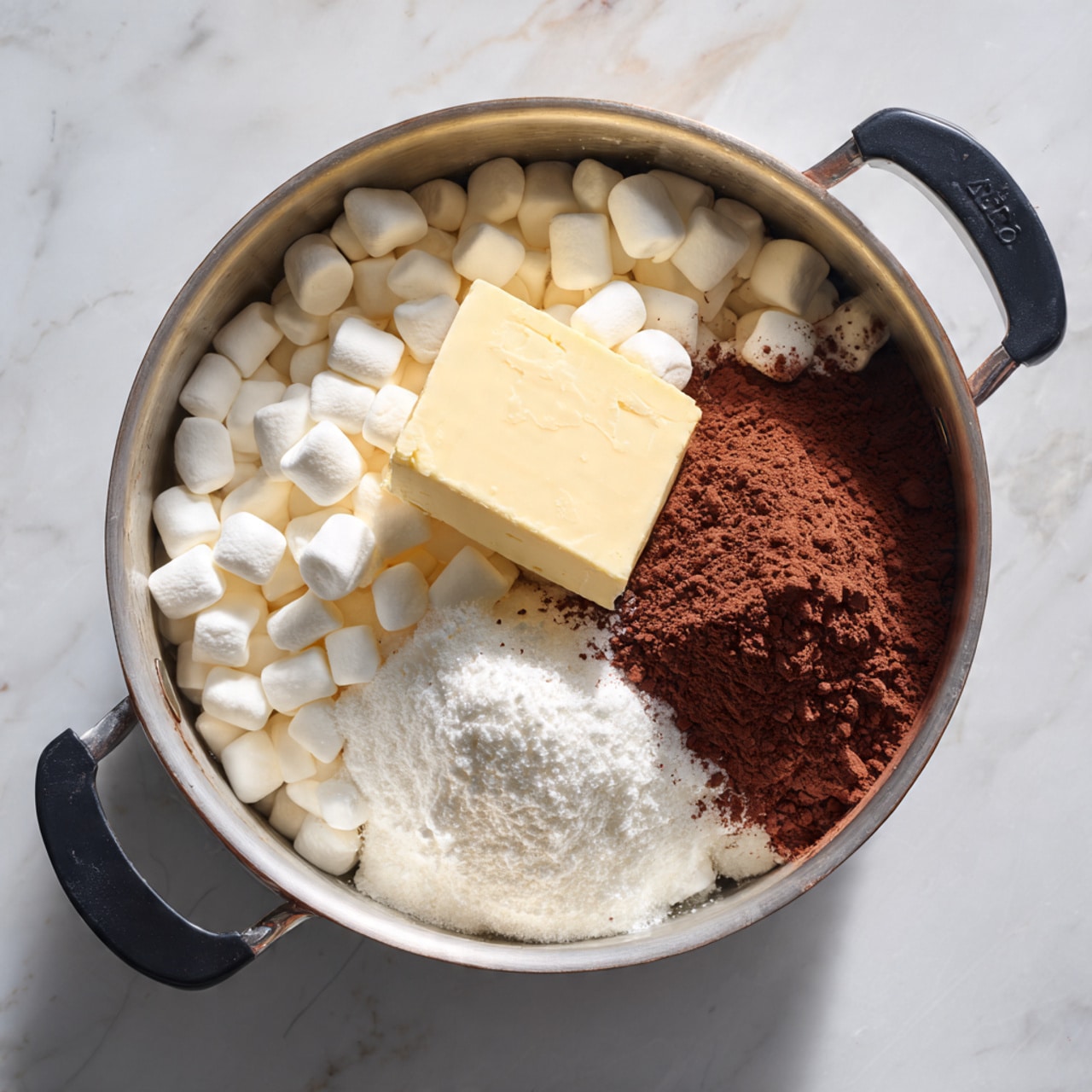 The image shows three square pieces of red velvet fudge on a white plate, each piece having two layers: a thick, smooth, deep red bottom layer and a thinner, creamy white top layer sprinkled with fine red powder. One of the fudge squares has a bite taken out, showing the soft texture inside. The plate rests on a white marbled surface, and three small white chocolate chips are visible at the bottom edge of the plate. The photo taken with an iphone --ar 4:5 --v 7
