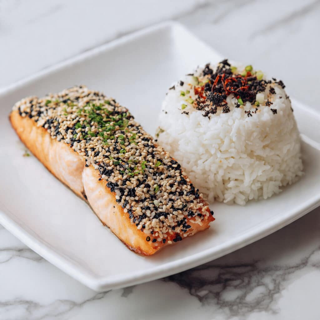 Baked Salmon with Teriyaki or Wasabi Mayo and Furikake Seasoning Recipe