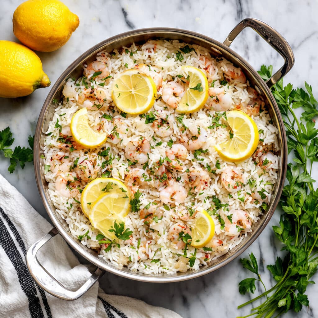 One Pot Lemon Garlic Shrimp and Rice Recipe