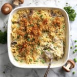 Creamy Tuna Noodle Casserole with Mushroom and Parmesan Topping Recipe