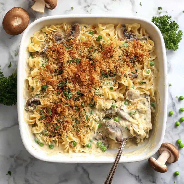 Creamy Tuna Noodle Casserole with Mushroom and Parmesan Topping Recipe