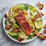 Salad with Homemade Croutons and Blackened Salmon Recipe