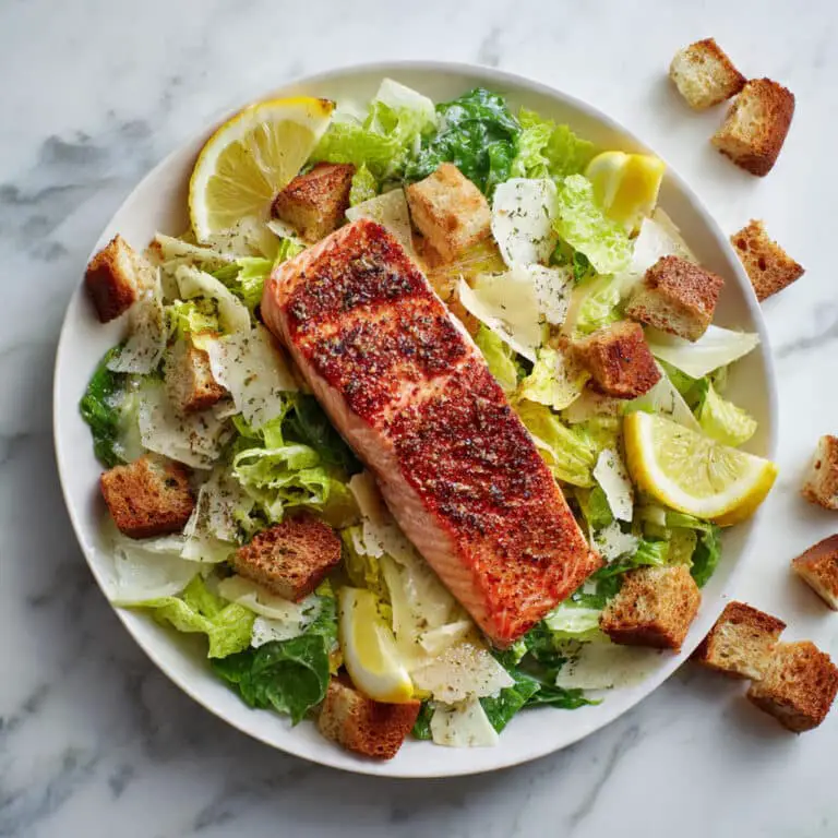 Salad with Homemade Croutons and Blackened Salmon Recipe