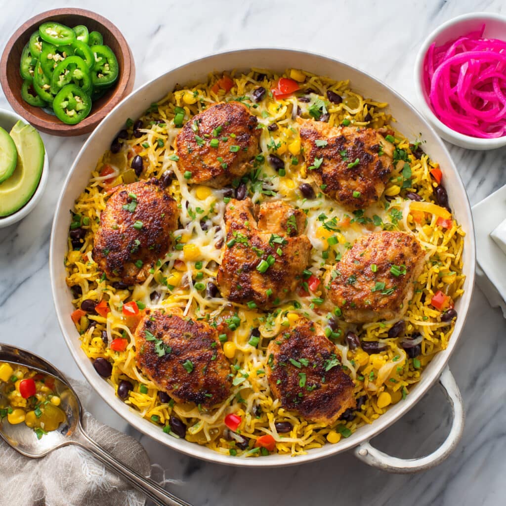 One Pan Southwest Chicken and Rice Fajita Skillet Recipe