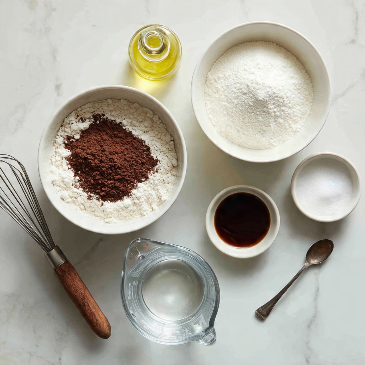 A white speckled bowl on a white marbled surface holds a creamy pale yellow mixture with three groups of chocolate chips in different shades: dark brown, medium brown, and light brown, piled on top on one side. A gray spatula with a light wood handle rests in the bowl, partially covered by the mixture. Photo taken with an iphone --ar 4:5 --v 7