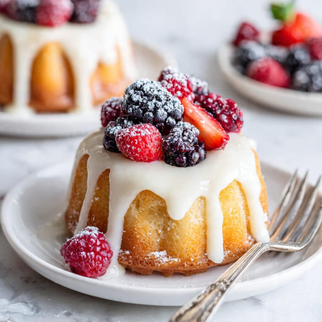 Mini Lemon Poppy Seed Bundt Cakes with Fresh Berries Recipe