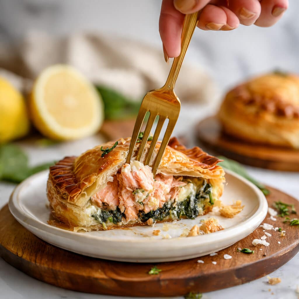Salmon en Croute with Spinach, Feta, and Basil Recipe