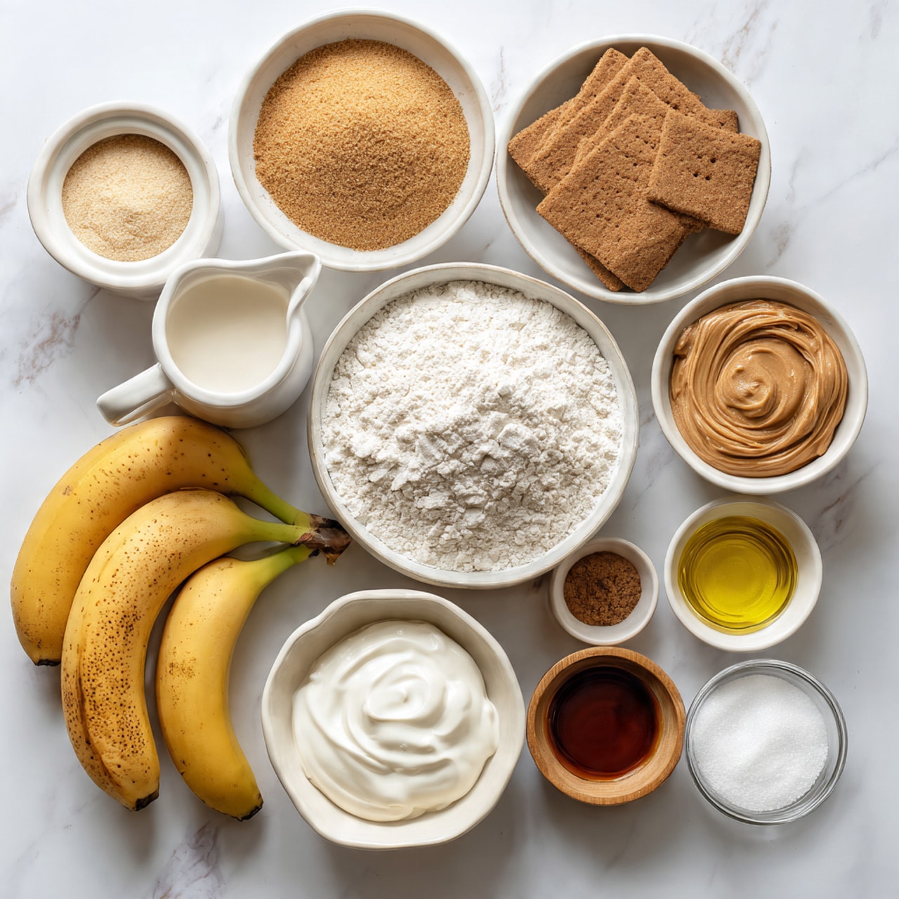 A loaf cake with a soft, crumbly brown texture sits on a white rectangular dish lined with newspaper. The cake is covered with thick, smooth caramel-colored icing that drips slightly over the edges. The top of the cake is sprinkled with small, irregular pieces of crunchy cookie crumbs. Inside the cake, visible in the sliced piece at the front, are pockets of creamy caramel filling that slightly oozes out. The background has a white marbled texture, with small white dishes of caramel spread and stacked cookies blurred in the distance. photo taken with an iphone --ar 4:5 --v 7