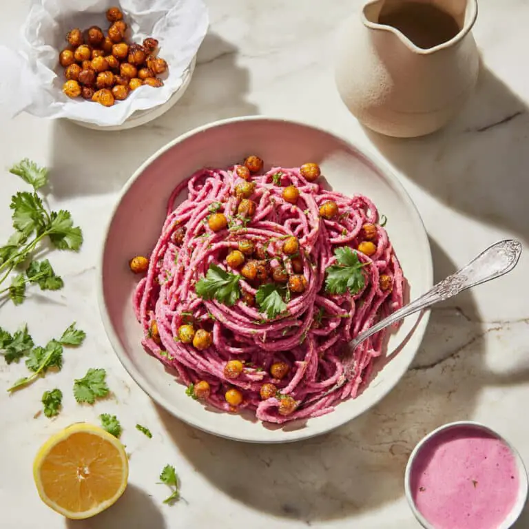 Creamy Beetroot Pasta with Crispy Chickpeas (Vegan High-Protein) Recipe