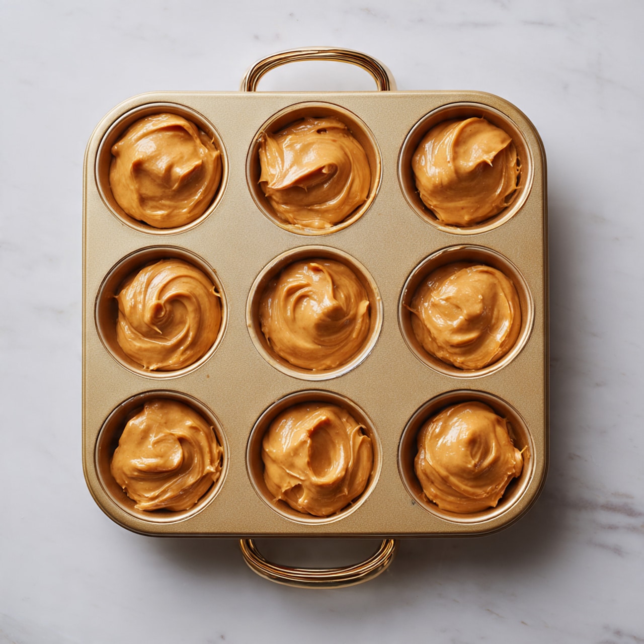 The image shows several small bundt cakes with a warm brown color and a textured, porous surface. Each cake has one layer and is topped with a smooth, thick swirl of white cream frosting, placed in the center on top. They are arranged on a metal wire cooling rack over a white marbled surface. In the background, blurred pumpkins in orange, pale pink, and green colors add a soft, autumn feel. There are two cinnamon sticks laying on the white marbled surface beside the cooling rack. The overall look is cozy and inviting. photo taken with an iphone --ar 4:5 --v 7