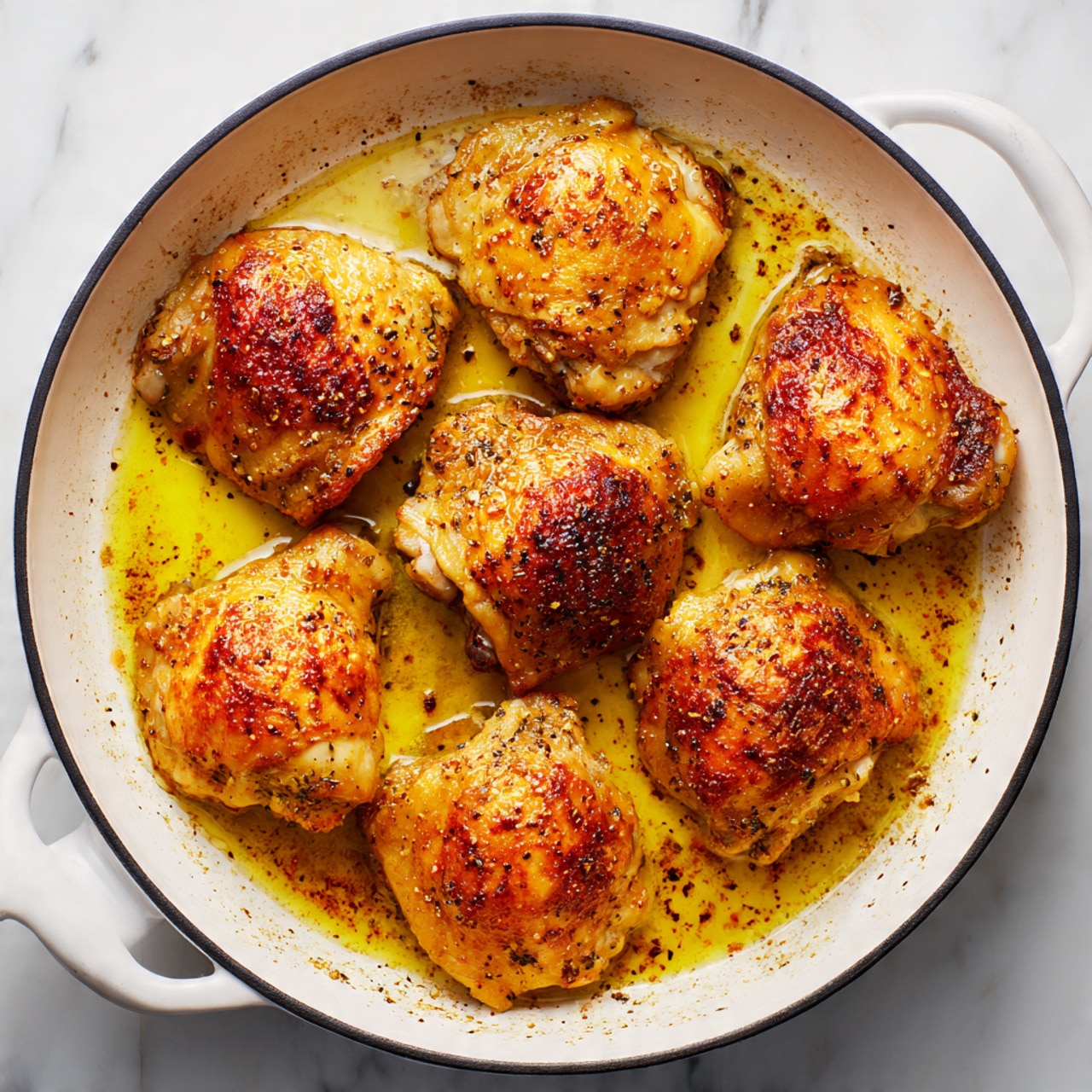 A white pot filled with cooked slices of bell peppers in three colors: red, yellow, and green, mixed with translucent cooked onion strips. The vegetables are cooked with dark spices and herbs, giving some parts a slightly charred look. The inside of the pot shows a ring of cooked-on seasoning residue, adding texture and warmth to the scene. The pot is placed on a white marbled surface. photo taken with an iphone --ar 4:5 --v 7