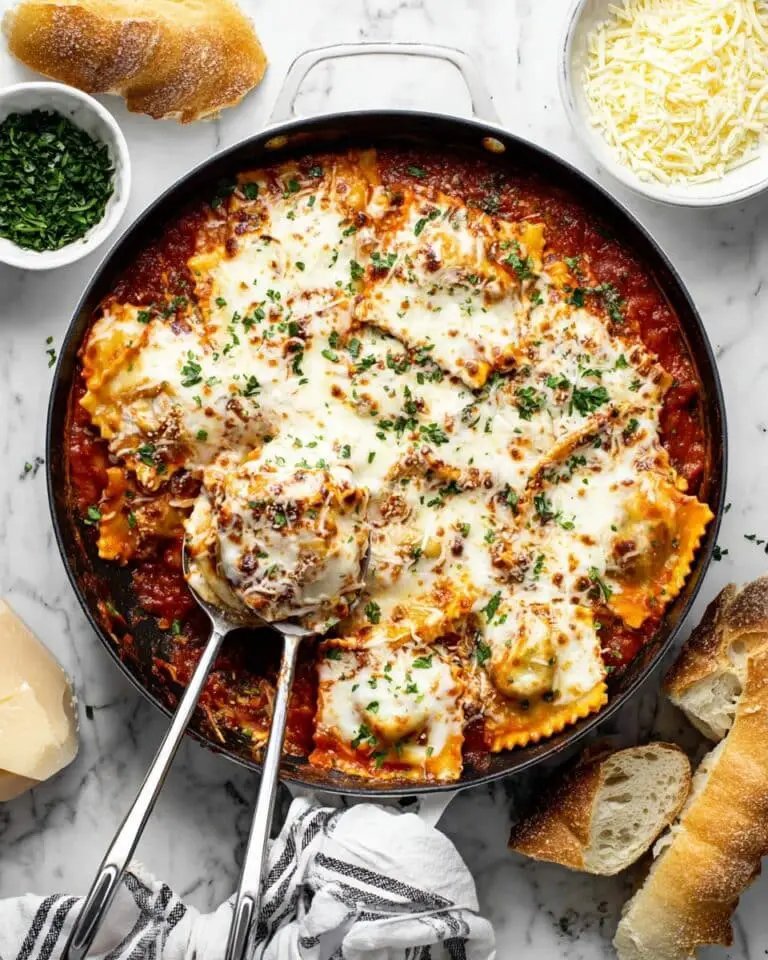 Stovetop Cheese Ravioli with Ground Beef and Melty Mozzarella Recipe