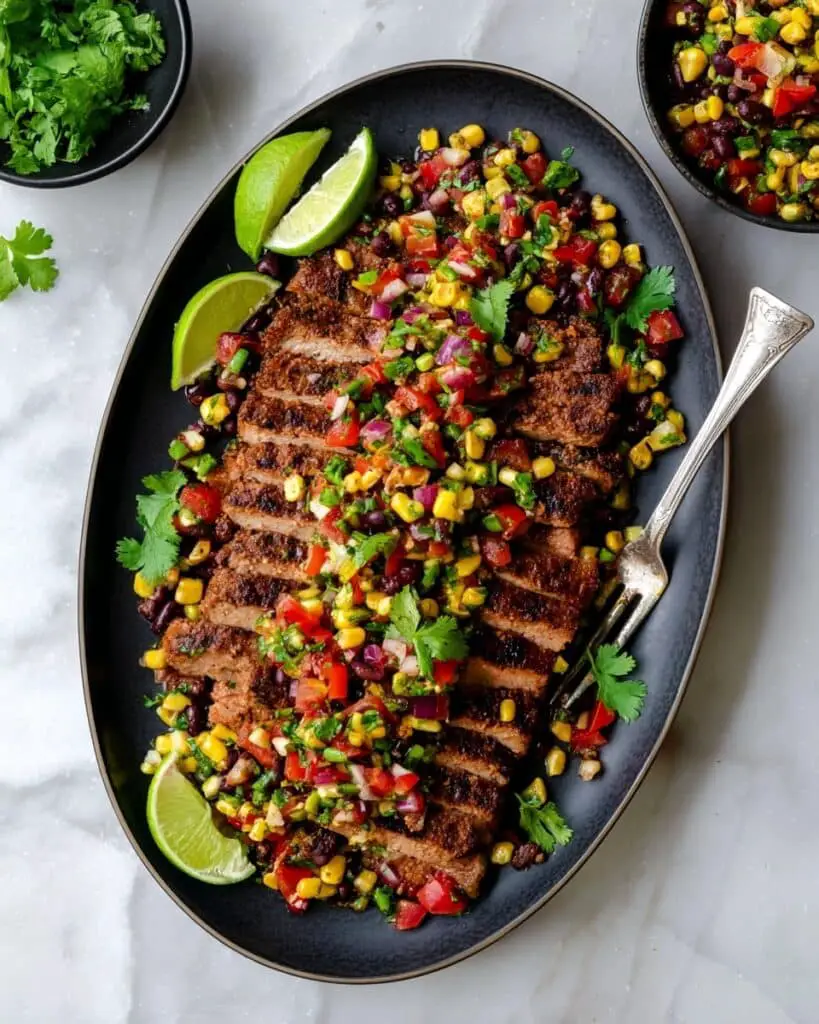 Black Bean, Corn, and Tomato Salad with Grilled Skirt Steak Recipe