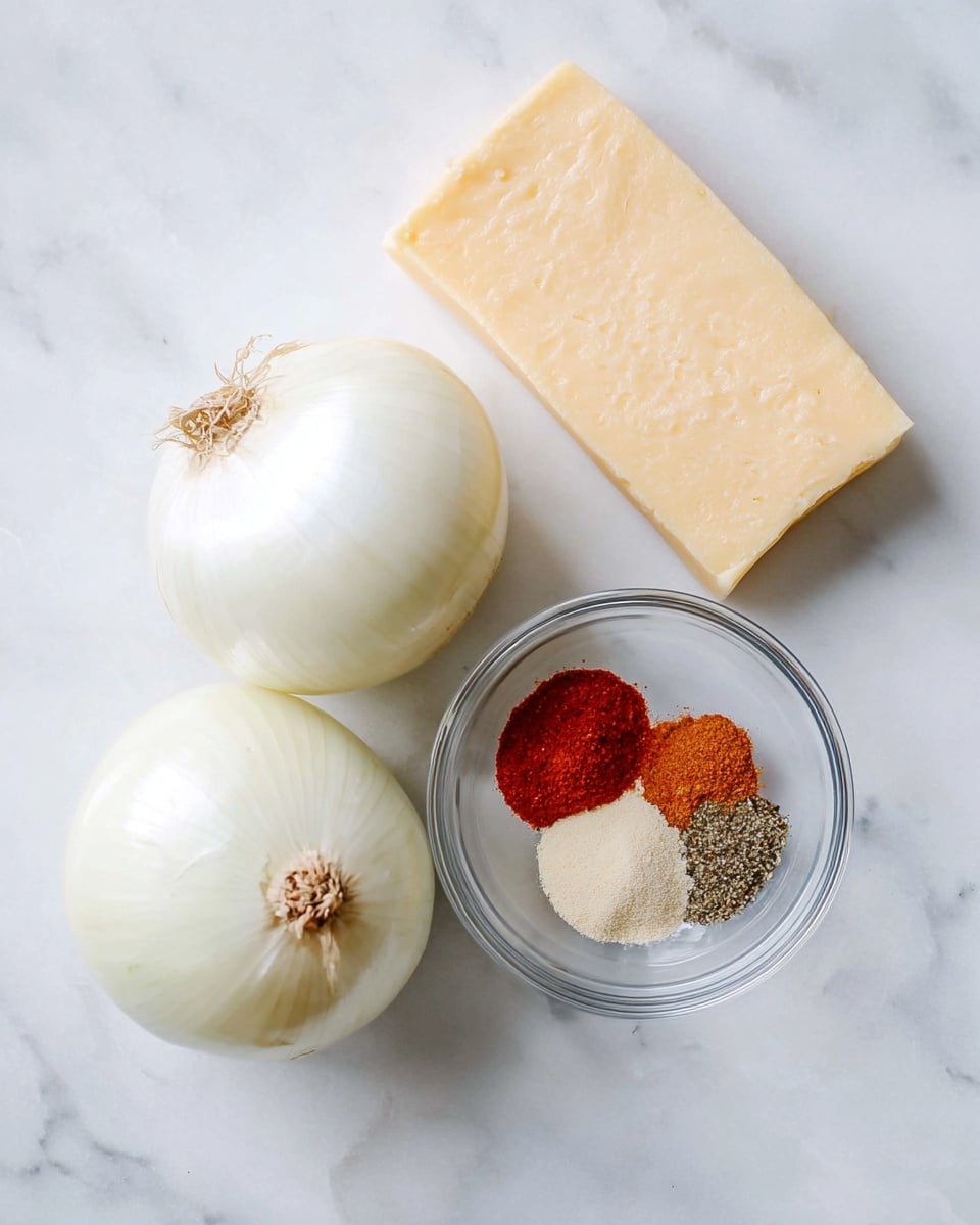 The image shows a baking tray lined with white parchment paper with a layer of pale yellow shredded cheese spread evenly across the bottom. On top of the cheese layer, there is a neat arrangement of 20 onion slices in four rows and five columns. The onion slices are white with visible ring patterns and vary slightly in size. The tray is placed on a surface with a white marbled texture. photo taken with an iphone --ar 4:5 --v 7