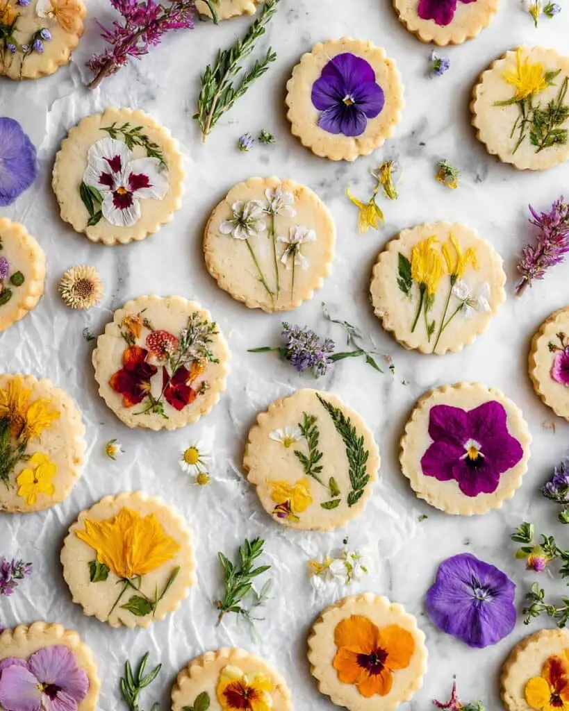 Edible Flower Lemon Shortbread Cookies Recipe