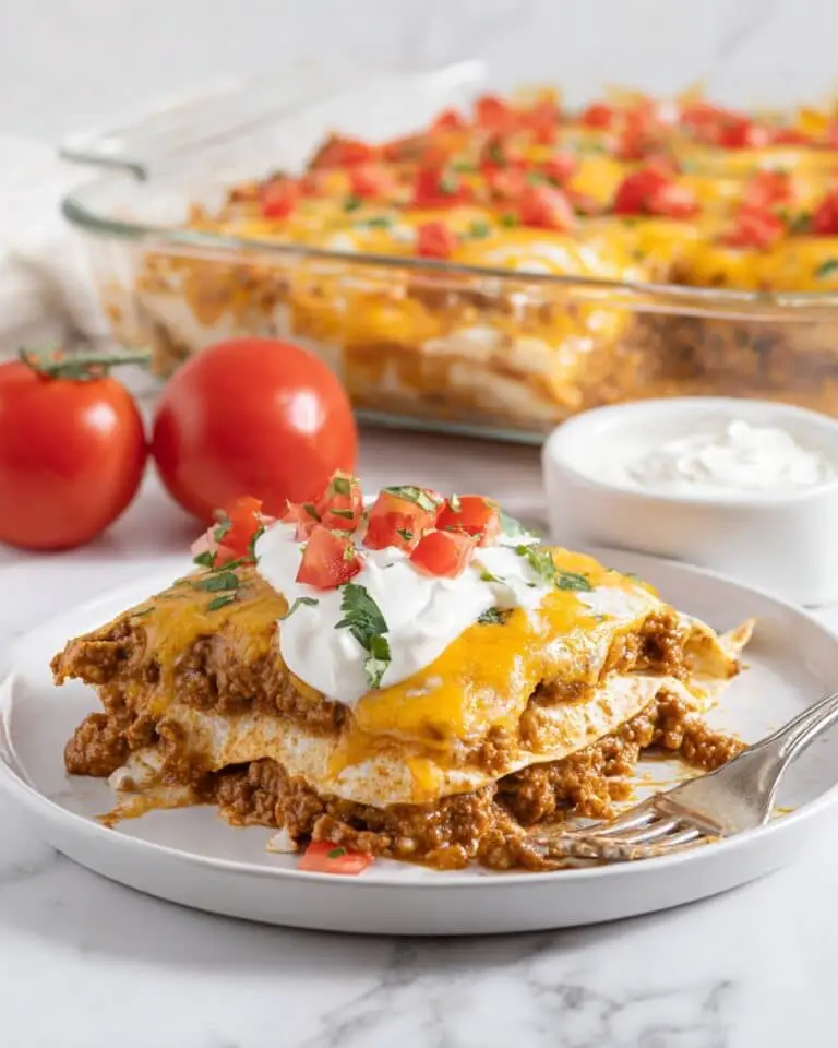Easy Layered Ground Beef Mexican Taco Casserole Recipe