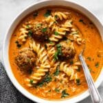 Hearty Meatball Soup with Spinach, Pasta, and Parmesan Recipe