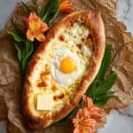 Adjaruli Khachapuri (Georgian Cheese Boat with Egg and Butter) Recipe