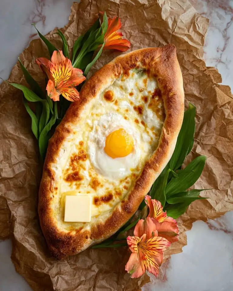 Adjaruli Khachapuri (Georgian Cheese Boat with Egg and Butter) Recipe