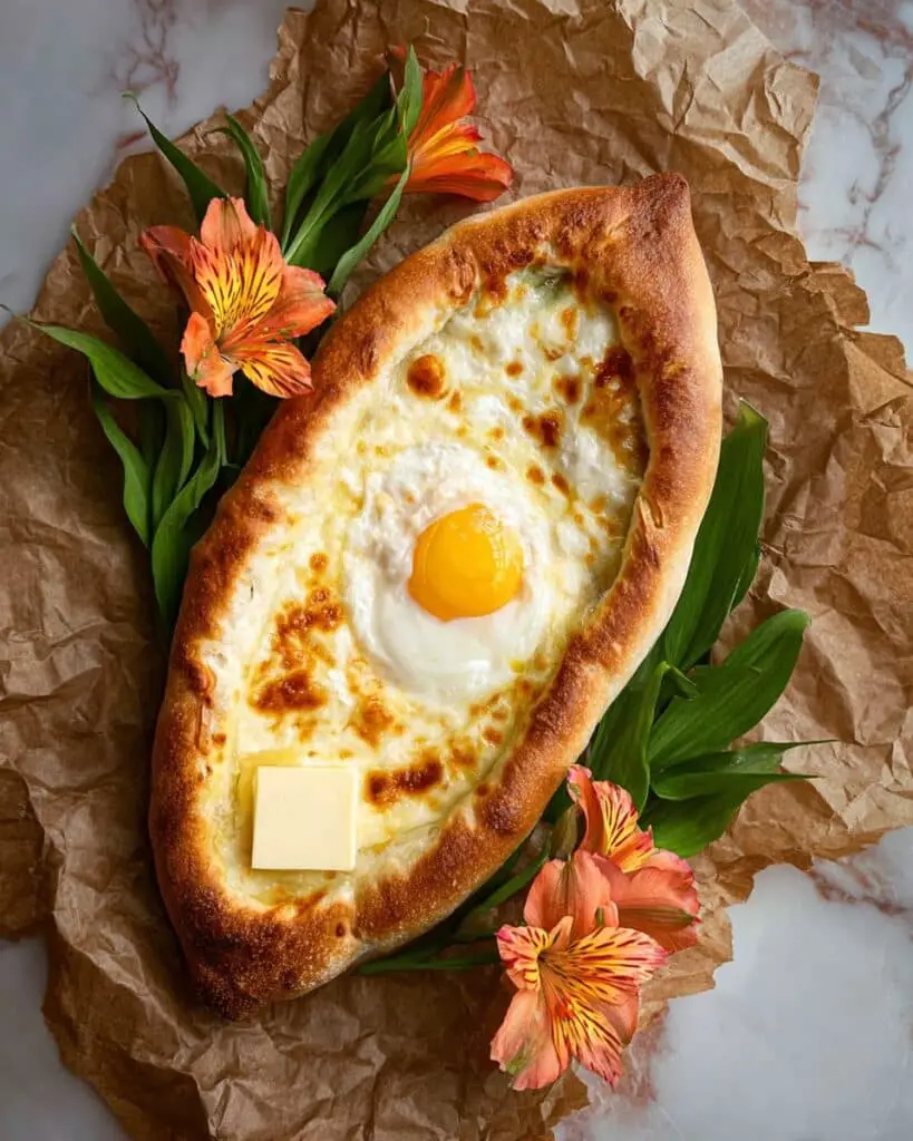 Adjaruli Khachapuri (Georgian Cheese Boat with Egg and Butter) Recipe