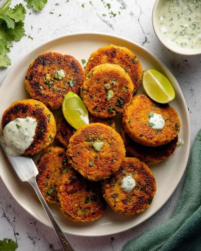 Pan-Fried Shrimp Cakes with Summer Corn and Cilantro Lime Sauce Recipe