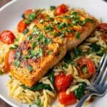 One Pan Salmon with Spinach and Orzo Recipe
