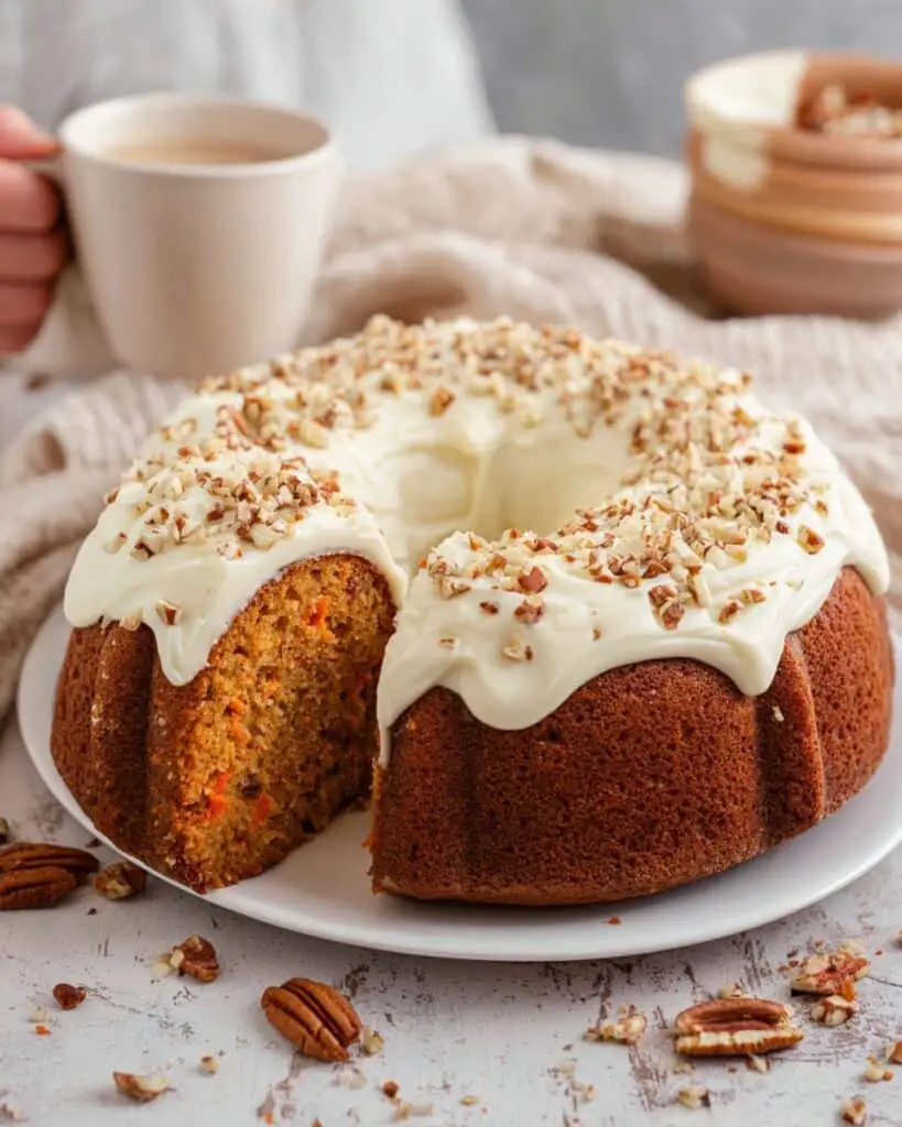 Carrot Bundt Cake with Cream Cheese Frosting and Pecans Recipe