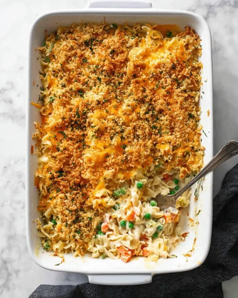 Creamy Chicken Noodle Casserole with Cheddar and Ritz Cracker Topping Recipe
