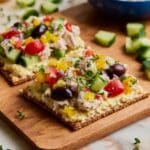 Flatbread with Chopped Greek Salad and Creamy Lemon Vinaigrette Recipe