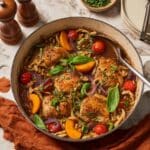 Skillet Chicken with Peaches and Orzo Recipe