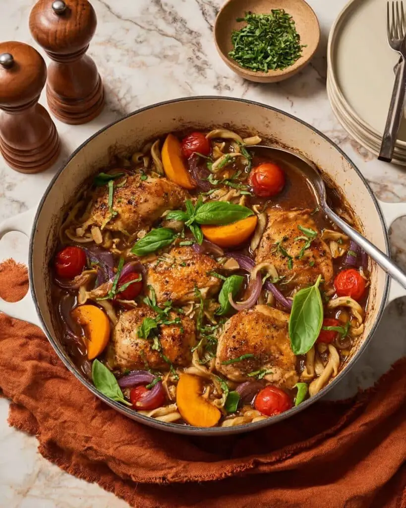 Skillet Chicken with Peaches and Orzo Recipe
