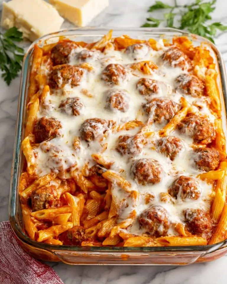 Dump and Bake Meatball Pasta Casserole Recipe