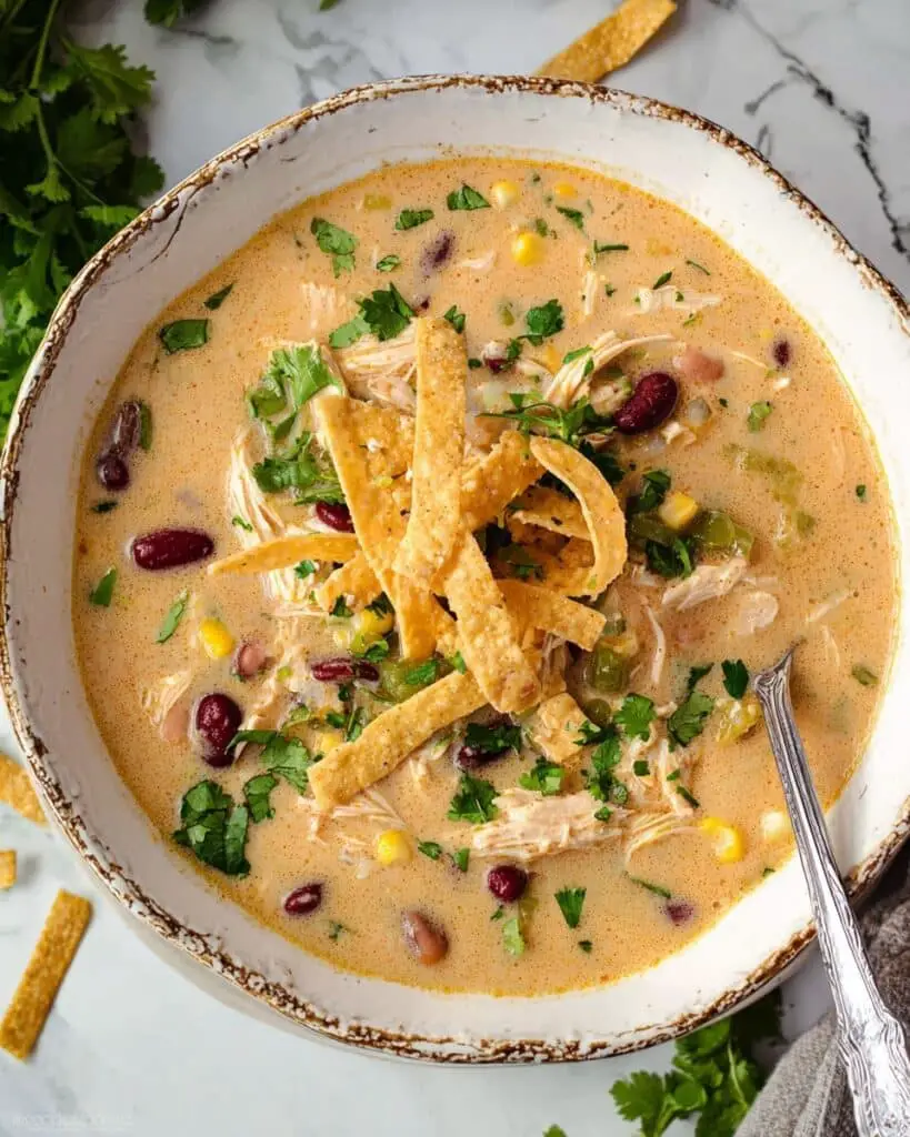 Creamy Chicken Tortilla Soup in the Crock Pot Recipe