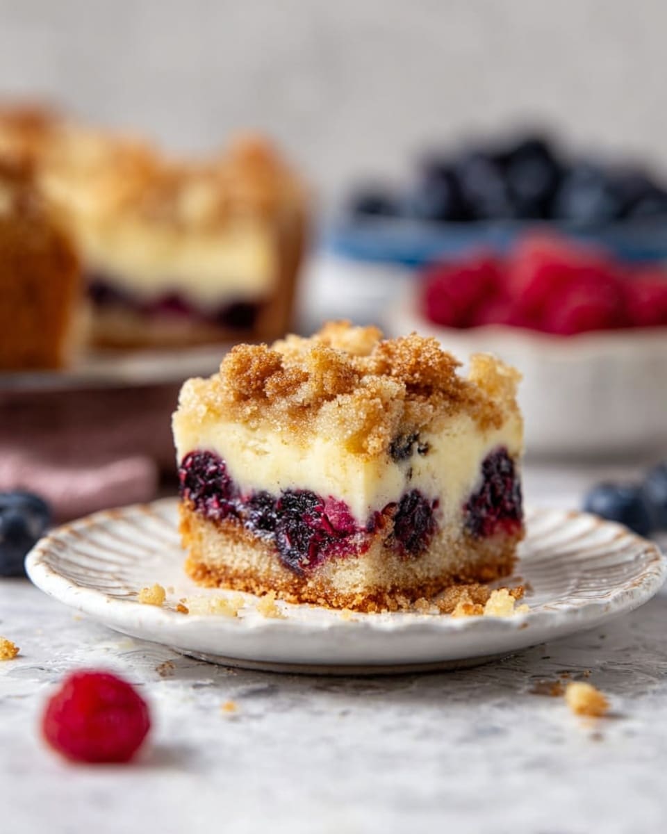 Triple Berry Coffee Cake with Cream Cheese Filling & Crumb Topping