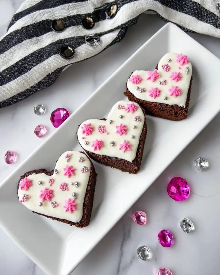 Fudgy Brownie Hearts with White Chocolate Drizzle and Sprinkles Recipe