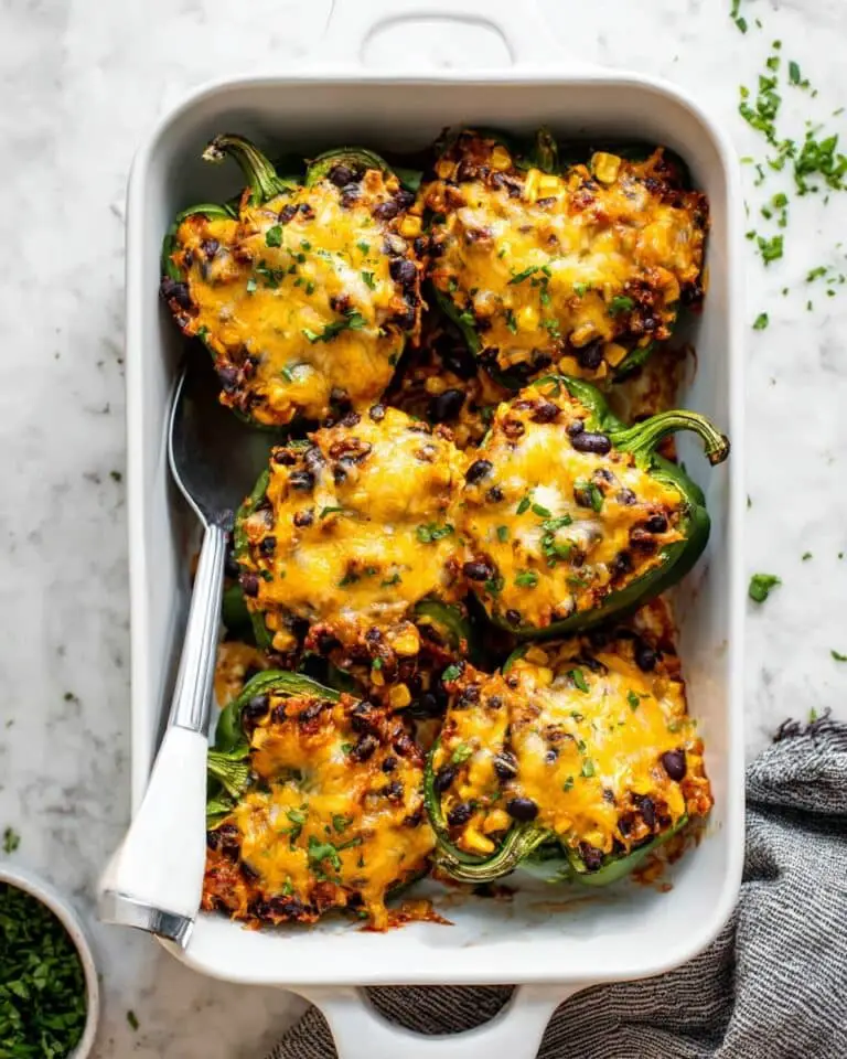 Stuffed Poblano Peppers with Beef, Rice, and Black Beans Recipe