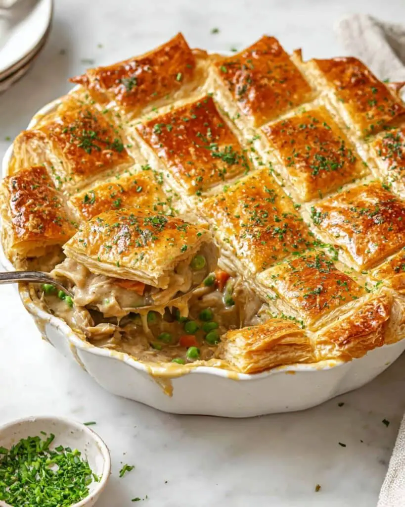 French Onion Chicken Pot Pie with Flaky Puff Pastry Recipe