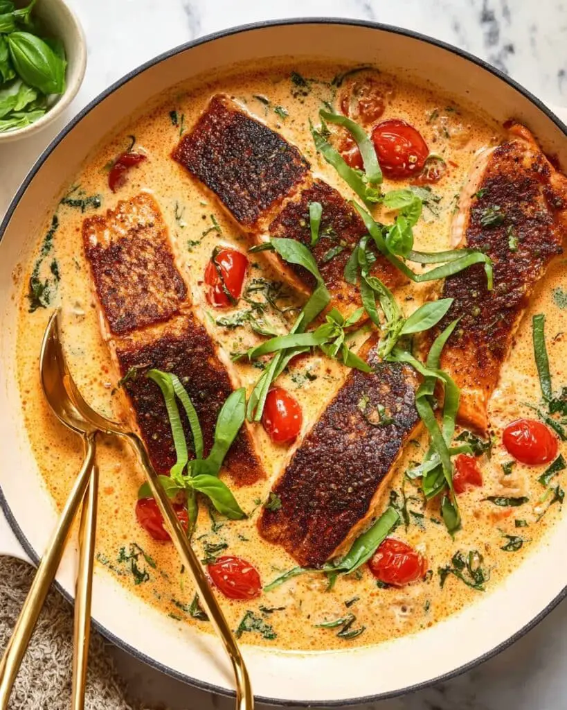 Tuscan Salmon with Cherry Tomatoes and Creamy Parmesan Sauce Recipe