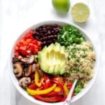 Fajita Quinoa Bowls with Black Beans, Avocado, and Cilantro Lime Recipe