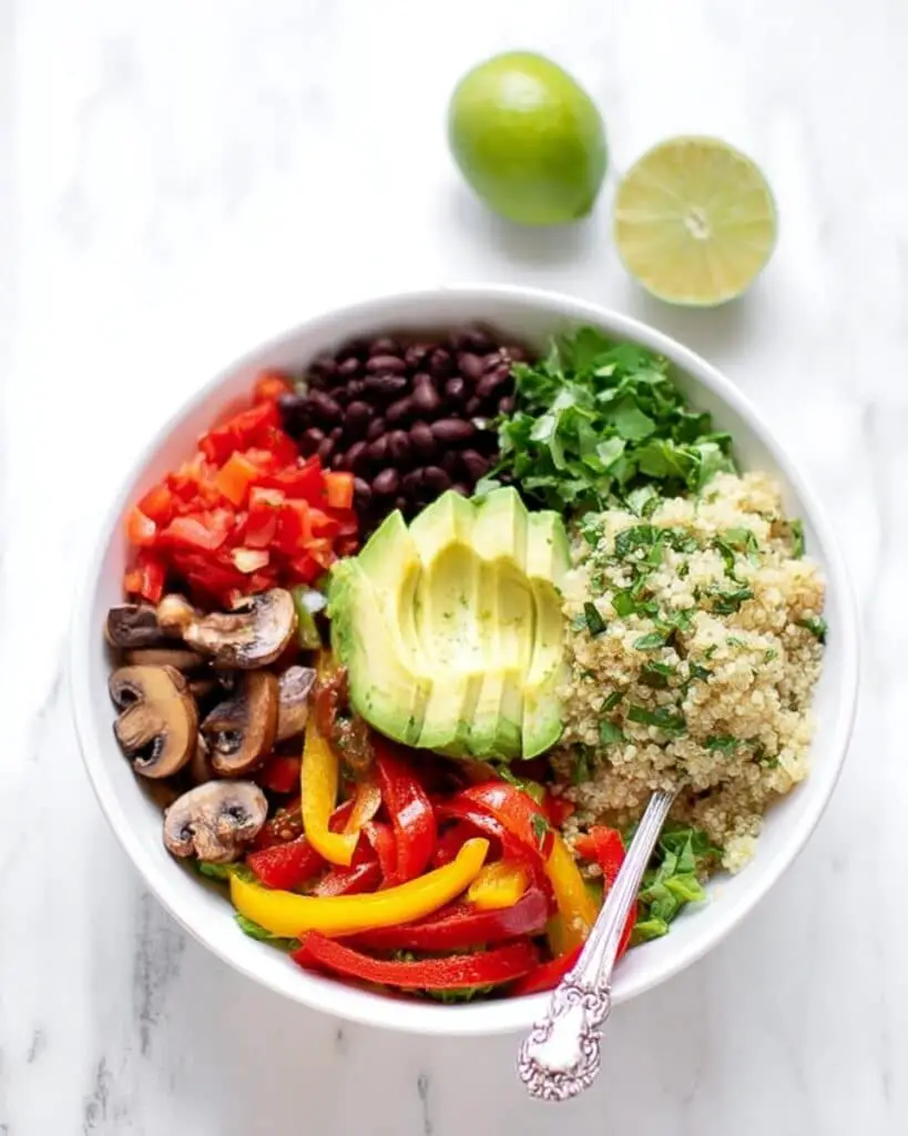 Fajita Quinoa Bowls with Black Beans, Avocado, and Cilantro Lime Recipe