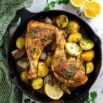 Roasted Chicken Leg Quarters with Potatoes, Shallots, and Lemon Recipe