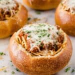 Spaghetti Garlic Bread Bowls Recipe