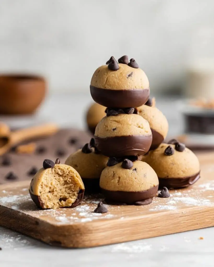 Dough Bites with Chocolate Dip (No-Bake, Gluten-Free, Vegan-Friendly) Recipe