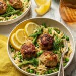 Lemon Herb Chicken Meatballs with Orzo & Asparagus Recipe
