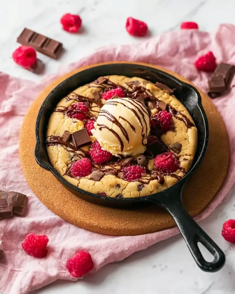 Dark Chocolate Raspberry Skillet Cookie Recipe